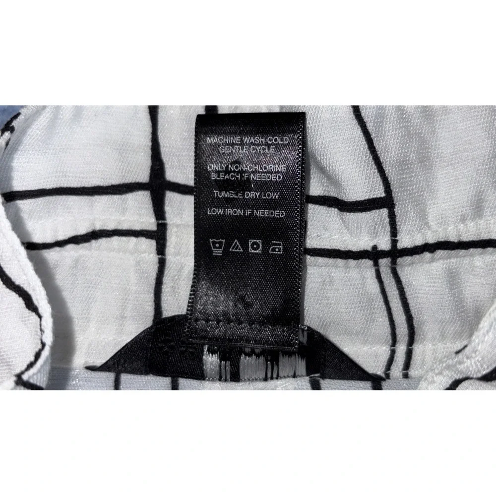 Ali Miles Women's Large Abstract White Black Plaid Button Up Artsy Lagenlook
